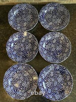 Vintage Burleigh Calico Blue China Staffordshire England Salad Plates Set Of 6