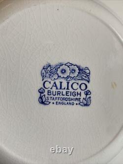 Vintage Burleigh Calico Blue China Staffordshire England Salad Plates Set Of 6