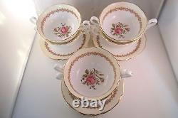 Vintage Cauldon Bone China England Ecstasy Set of 6 Cream Soup Bowls & Saucers B