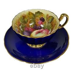 Vintage Cobalt Blue Aynsley Orchard Gold Trim Tea Cup Saucer made in England
