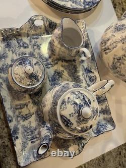 Vintage Crown Dorset Staffordshire England Blue & White Fine Bone China Tea Set