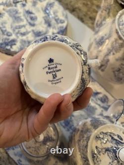 Vintage Crown Dorset Staffordshire England Blue & White Fine Bone China Tea Set