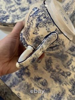 Vintage Crown Dorset Staffordshire England Blue & White Fine Bone China Tea Set