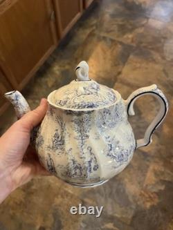 Vintage Crown Dorset Staffordshire England Blue & White Fine Bone China Tea Set