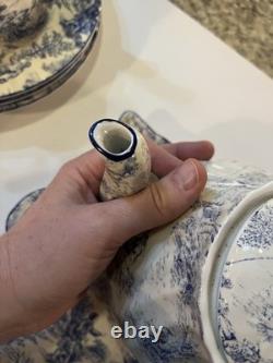 Vintage Crown Dorset Staffordshire England Blue & White Fine Bone China Tea Set