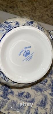 Vintage Crown Dorset Staffordshire England Blue & White Fine Bone China Tea Set