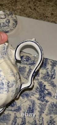 Vintage Crown Dorset Staffordshire England Blue & White Fine Bone China Tea Set