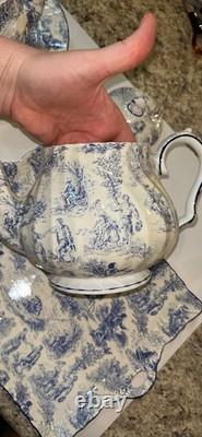 Vintage Crown Dorset Staffordshire England Blue & White Fine Bone China Tea Set