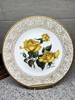 Vintage England Boehm Porcelain China Yellow Rose Plates Set of 6 Limited Series