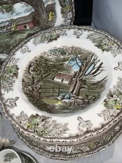 Vintage England Johnson Bros 38 Pc Friendly Village Scene Setting for 6