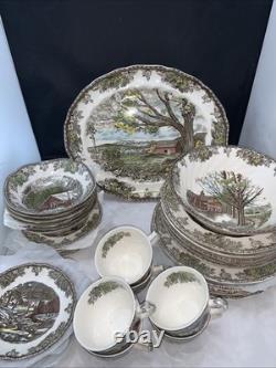 Vintage England Johnson Bros 38 Pc Friendly Village Scene Setting for 6