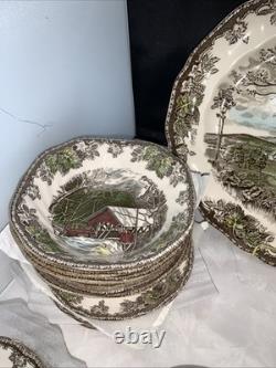 Vintage England Johnson Bros 38 Pc Friendly Village Scene Setting for 6