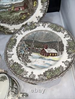 Vintage England Johnson Bros 38 Pc Friendly Village Scene Setting for 6