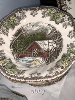 Vintage England Johnson Bros 38 Pc Friendly Village Scene Setting for 6