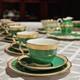 Vintage George Jones Crescent Green Gold Tea Set 40 Pcs 12 Place Mint