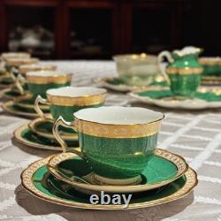 Vintage George Jones Crescent Green Gold Tea Set 40 Pcs 12 Place Mint