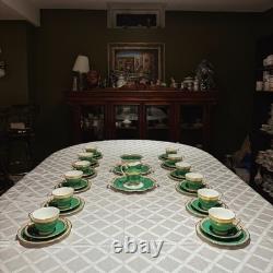 Vintage George Jones Crescent Green Gold Tea Set 40 Pcs 12 Place Mint