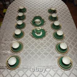 Vintage George Jones Crescent Green Gold Tea Set 40 Pcs 12 Place Mint