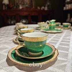 Vintage George Jones Crescent Green Gold Tea Set 40 Pcs 12 Place Mint