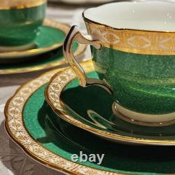 Vintage George Jones Crescent Green Gold Tea Set 40 Pcs 12 Place Mint