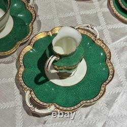 Vintage George Jones Crescent Green Gold Tea Set 40 Pcs 12 Place Mint