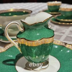 Vintage George Jones Crescent Green Gold Tea Set 40 Pcs 12 Place Mint