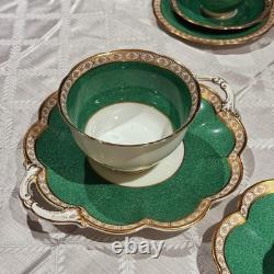 Vintage George Jones Crescent Green Gold Tea Set 40 Pcs 12 Place Mint