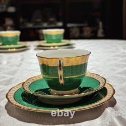 Vintage George Jones Crescent Green Gold Tea Set 40 Pcs 12 Place Mint