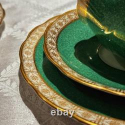 Vintage George Jones Crescent Green Gold Tea Set 40 Pcs 12 Place Mint