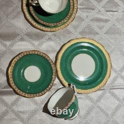 Vintage George Jones Crescent Green Gold Tea Set 40 Pcs 12 Place Mint