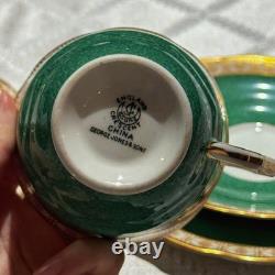 Vintage George Jones Crescent Green Gold Tea Set 40 Pcs 12 Place Mint