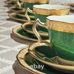 Vintage George Jones Crescent Green Gold Tea Set 40 Pcs 12 Place Mint