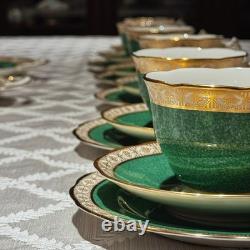 Vintage George Jones Crescent Green Gold Tea Set 40 Pcs 12 Place Mint