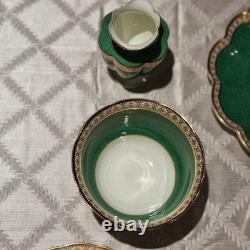 Vintage George Jones Crescent Green Gold Tea Set 40 Pcs 12 Place Mint