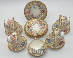 Vintage Hammersley Queen Anne Bone China Tea Set Floral Gold England 1950s-70s