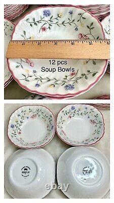 Vintage Johnson Brothers Summer Chintz 88 Pcs Floral 12 Settings Pink Trimmed