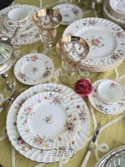 Vintage Minton MARLOW Fine Bone China Service for 8 40 Pc Floral Gilt Set
