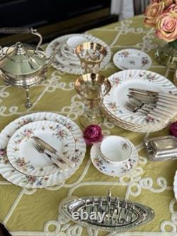 Vintage Minton MARLOW Fine Bone China Service for 8 40 Pc Floral Gilt Set
