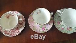 Vintage Nine tea cups and plates sets (9 SETS) BONE CHINA, GRACE, ENGLAND