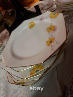 Vintage Paragon By Appt. England Bone China Yellow & Pink Peonies 10 Pc. Tea Set