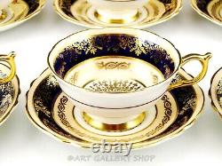 Vintage Paragon England A504 COBALT BLUE AND GOLD 6 CUPS AND 8 SAUCERS SET