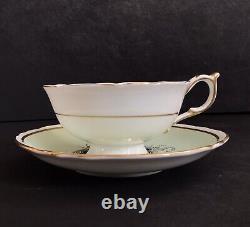 Vintage Paragon England Hand Colored Floral Turquoise Tea Cup & Saucer Set