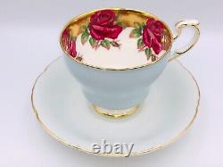 Vintage Paragon Johnson Red Rose Bone China Baby Blue Tea Cup & Saucer