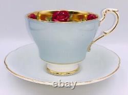 Vintage Paragon Johnson Red Rose Bone China Baby Blue Tea Cup & Saucer