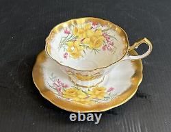 Vintage Queen Anne Bone China England Yellow Daffodils Tea Cup & Saucer Set
