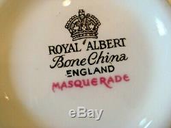 Vintage ROYAL ALBERT BONE CHINA ENGLAND MASQUERADE BLACK ROSE Tea -Set 15 pcs
