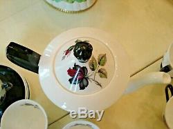 Vintage ROYAL ALBERT BONE CHINA ENGLAND MASQUERADE BLACK ROSE Tea -Set 15 pcs