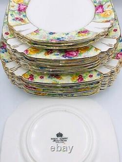 Vintage Royal Albert Art Deco Chintz Bone China Set of 16 Dessert Plates 3 Sizes