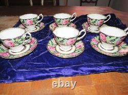 Vintage Royal Albert Needle Point Rose Set 6 Coffee Tea Cups & Saucers England