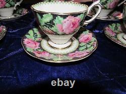 Vintage Royal Albert Needle Point Rose Set 6 Coffee Tea Cups & Saucers England
